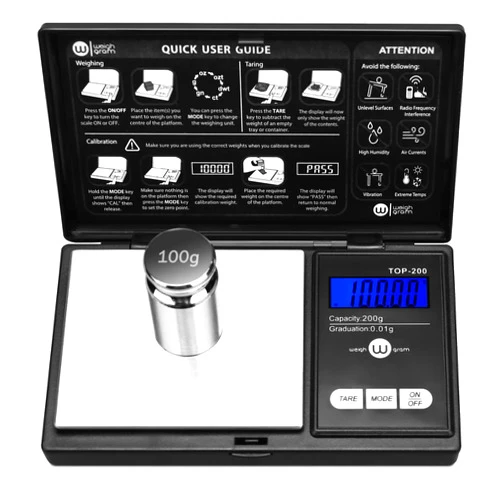 Weigh Gram 200g Digital Pocket Gram Scale 0.01g Accuracy, 200g x 0.01g Mini Digital Grams Scale, Small Food Scale, Jewelry Scale, Ounces Grains Scale With100g Calibration Weight