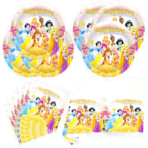 QWLEYCHN 41PCS Seven Princess Party Tableware,20Plate 20Napkins And Tablecovers，Princess Birthday Party Supplies
