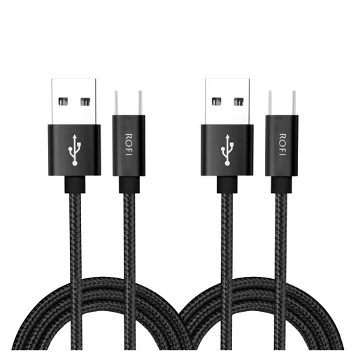 RoFI USB Type C Cable, [2Pack] 2FT USB C Cable Nylon Braided Fast Charging for Galaxy S10 S9 S8 Plus Note 9 8, Pixel, Moto Z, LG V30 V20 G5, Xperia, Switch and More (Black, 2 FT)