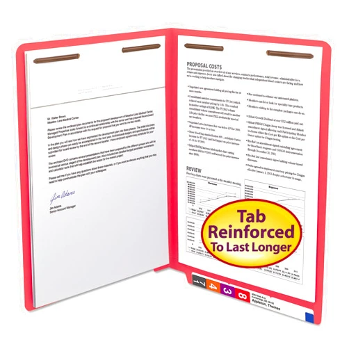 Ecom Folders 11 pt Color Folders, Full Cut 2-Ply End Tab, Letter Size, Fasteners Pos #1 & #3, Red (Box of 50)
