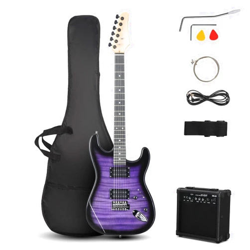 Ktaxon Electric Guitar Kit, 39 Inch H-H Pickups Beginner Electric Guitar Set with 20W Amplifier, Bag, Strap, Cable, Accessories for Adults & Teens (Tiger Purple)
