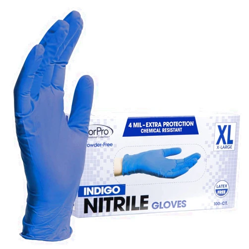 ForPro Professional Collection Disposable Nitrile Gloves, Chemical Resistant, Powder-Free, Latex-Free, Non-Sterile, Food Safe, 4 Mil, Indigo, X-Large, 100-Count