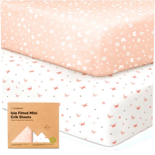 KeaBabies Pack and Play Sheets Fitted - 2-Pack Mini Crib Sheets for Pack N Play Mattress, Soft & Cozy, Neutral Toddler Playard Bedding, Snug Fitted Mini Baby Crib Mattress Cover Set for Boys,Girls(Butterflies)
