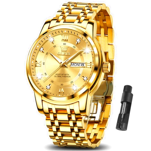 OLEVS Classic Men Watches with Date,Stainless Steel Man Watch with Date, Bussiness Watches for Men,Luminous Quartz Mens Watches Black/White/Blue/Gold, Waterproof Male Watch with Week