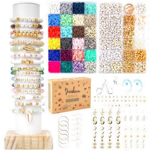 Deinduser Bracelet Making Kit, 7200 Pcs Clay Beads, 24 Colors Polymer Clay Beads for Bracelet Making, Jewelry Making kit with Gift Pack for Adults, Clay Bead Bracelet Kit