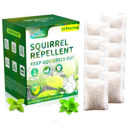 Carmelie Squirrel Repellent, Chipmunk Repellent Outdoor, Chipmunk Repelling for Attic with Peppermint Oil to Repel Squirrel, Rodent, Mouse, All Natural Repelling Pouches for Indoor Outdoor, 10 Pouches