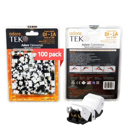 Adoretek Dual-Type Wire Connector [DI-1A] NO Need to Peel NO-Splice NO-Tape and Water Resistant Easy Fast and Safe Electrical Insulated Wire Terminals AGW 23~20 (0.3~0.5 sqmm) 3A [100 PCS]