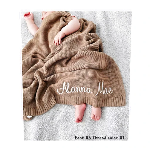 Generic Personalized Baby Blanket, Custom Embroidered Blanket with Name, Chunky Knit Baby Blanket, 40 * 30inch, Handmade Nursery Blankets, Newborn Baby Gifts for Boy/Girl, Birthday
