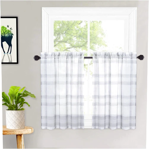 CAROMIO Grey Buffalo Check Tier Curtains for Kitchen, Farmhouse Kitchen Curtains Buffalo Plaid Gingham Short Cafe Curtains for Bathroom Kitchen Window, 27