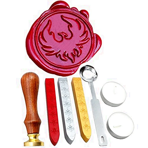 FQL Phoenix Vintage Rosewood Wax Seal Stamp Set with Gold Red Silver Sticks
