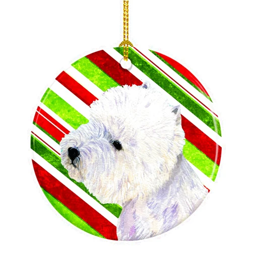Caroline's Treasures Westie Candy Cane Holiday Christmas Ceramic Ornament Christmas Tree Hanging Decorations for Home Christmas Holiday, Party, Gift, 3 in, Multicolor