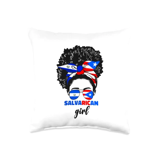 Salvadorian And Puerto Rican Girl Designs Co. Half Salvadorian and Puerto Rican Rico El Salvador Flag Gril Throw Pillow, 16x16, Multicolor