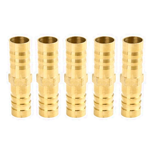 X AUTOHAUX 12mm Brass Barb Hose Fitting Straight Union Connector for Air Water Gas Oil 5pcs