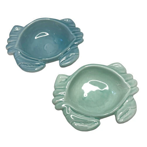 Top Brass 2 Pack Set – Ceramic Crab Jewelry Dish/Tray – Teal Blue and Turquoise Green Glazed Finish – Coastal Ocean Beach Décor Storage Trinket – Rings, Earrings, Necklace, Keys, Coins