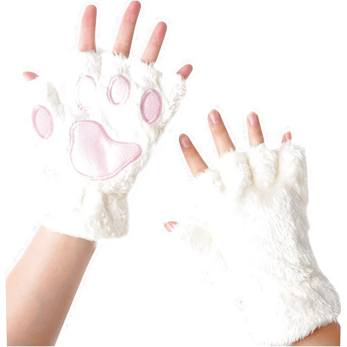 Hmxpls Fingerless Cat Paw Gloves, Furry Bear Paw Gloves, Winter Plush Gloves Cosplay Costume Accessories