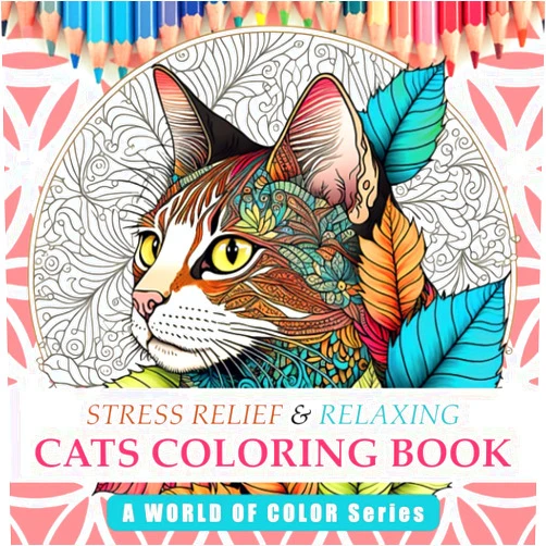 Simon Neill Kisses Stress relief & Relaxing Cats Coloring Book: An Adult Coloring Book with 72 pages & 35 original illustrations (Coloring Books 
