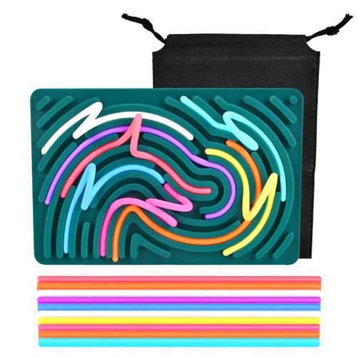 E-PRONSE Sensory Activity Board, E-PRONSE Double-Sided Silicone Fidget Toy for Kids, 8 Colors Sensory Toys for Kids 3+ & Adults with 20 Strings,Stress Relief, Calming, Focus, ADHD and Autism