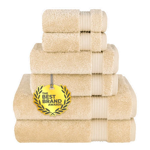 Cotton Paradise 6 Piece Towel Set, 100% Cotton Soft Absorbent Turkish Towels for Bathroom, 2 Bath Towels 2 Hand Towels 2 Washcloths, Beige Towel Set