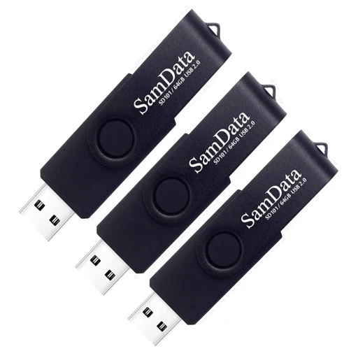 SamData USB Flash Drive 64GB 3 Pack USB 2.0 Thumb Drive Swivel Memory Stick Data Storage Jump Drive Zip Drive Drive with Led Indicator (Black, 64GB-3Pack)