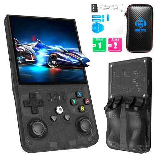 AISLPC 2025 New Upgrade R36MAX Retro Handheld Game Console with 64G Built-in 18000+ Classic Games, Portable Hand Held Open Source Linux System 4.0-in 4k HD IPS Screen Video Player (Black MAX 64GB)