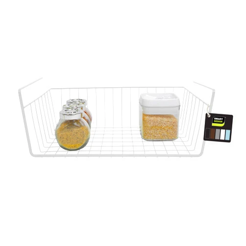 Smart Design Undershelf Storage Basket - Medium - Snug Fit Arms - Steel Metal Wire - Rust Resistant Finish - Cabinet, Pantry, Shelf Organization - Kitchen (16 x 5.5 Inch) [White]