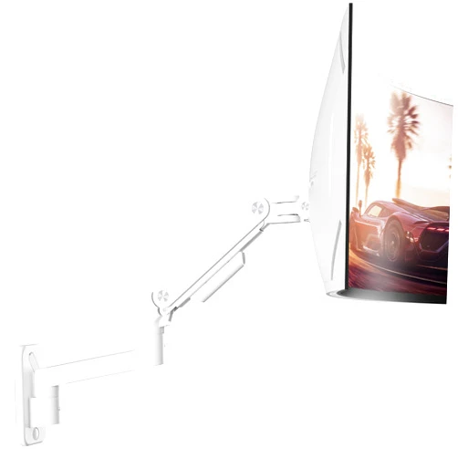 ARES WING Wall Mount Monitor Arm for 17-49 Inch Ultrawide Screens, Heavy Duty Single Monitor Mount Holds 44 lbs, Fully Adjustable Gas Spring Wall Mount, 75x75/100x100 VESA Mount, White