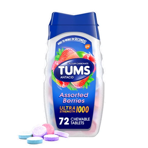 TUMS Ultra Strength Chewable Antacid Tablets for Heartburn Relief and Acid Indigestion Relief, Assorted Berries - 72 Count