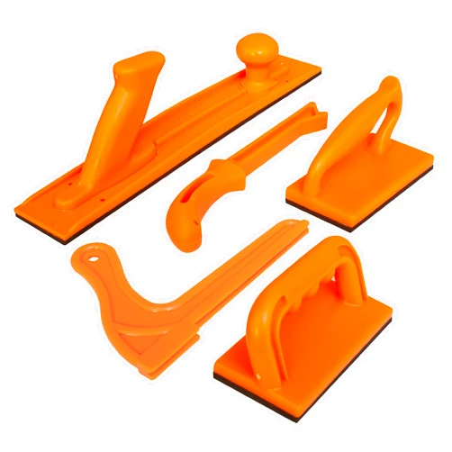 Peachtree Woodworking Supply Safety Woodworking Push Block and Push Stick Package 5 Piece Set In Safety Orange Color, Ideal for Woodworkers on Table Saws, Router Tables, Jointers and Band Saws and other Work Shop Machinery
