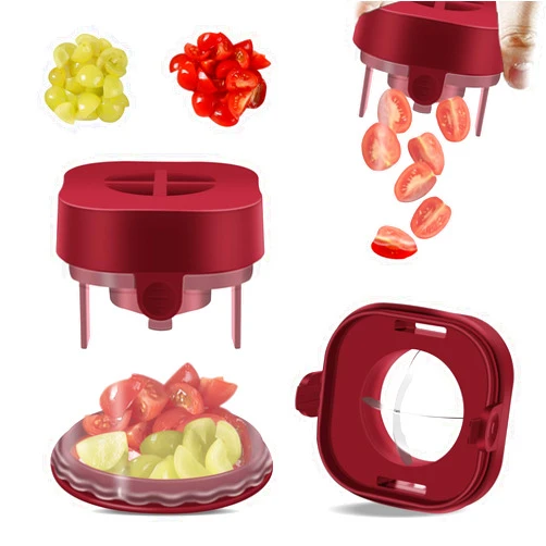CEHNCEH Fruit Slicer Cup: Strawberry Slicer Cup - Tomato Grape Cutter - Egg Slicers - Quarter Extrusion Fruit Divider - Kitchen Accessories Cake Decoration Tool (Red)