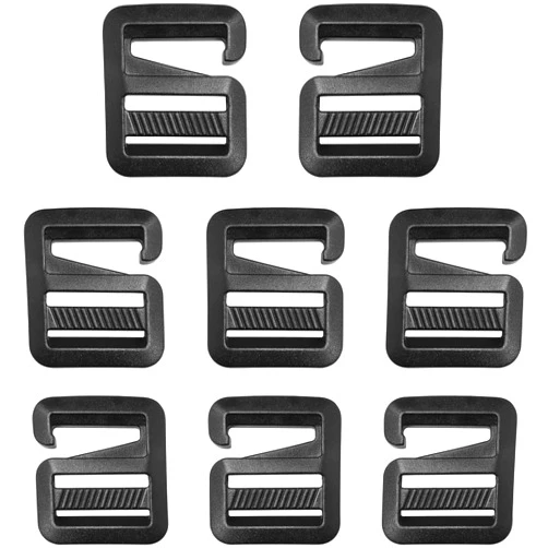 LUORNG G Hook 8PCS 4Pairs Black G-Hook Wave Buckles Backpack Strap Belt Hardware Carabiners Hook Outdoor Webbing Buckle Clips Adjustable Buckles for Backpack Luggage Strap Webbing (4 Left + 4 Right)