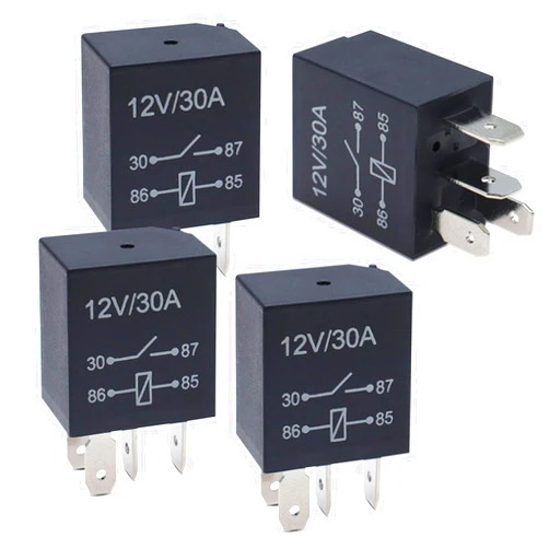 Flygun 4 PCS Four-pin Automotive Relay, DC 12V 30A Flame-Retardant Housing Waterproof Starting Relay, Multi-Functional Motor Replacement Accessory, Universal for Cars (Black)