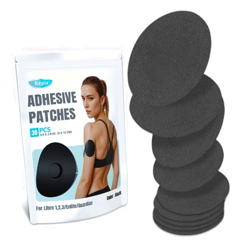 Nepia Freestyle Adhesive Patches 30 PCS, Waterproof CGM Patch Perfect for Libre 1,2,3/Enlite/Guardian,Elastic Material with Non-Woven Fabric in The Center, Easy Peel Pre-Cut Back Paper (Black)