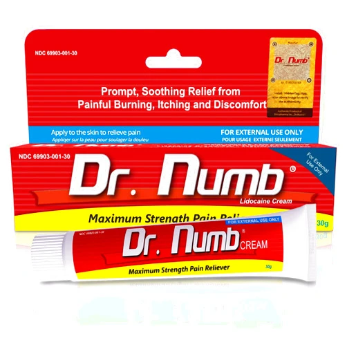 Dr. Numb 5% Lidocaine Numbing Cream - Maximum Strength Tattoo Numbing Cream - Nonprescription Topical Anesthetic Pain Relief Cream for Tattooing, Piercing, Microneedling, Hemorrhoid Treatment - 30g