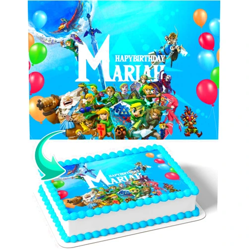Cakecery Legend of Zelda LZ Edible Cake Image Topper Personalized Birthday Cake Banner 1/4 Sheet