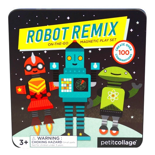 Petit Collage Magnetic Play Set, Robot Remix – Mix & Match Magnetic Game Board, Ideal for Ages 3+ – Includes 2 Magnetic Scenes and over 25 Magnet Pieces, Ideal Travel Activity for Kids