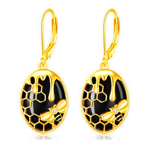 LUHE Bee Earrings Sterling Silver Honey Bee Dangle Earrings Black Onyx Cute Bumble Bees Jewelry Gifts for Women