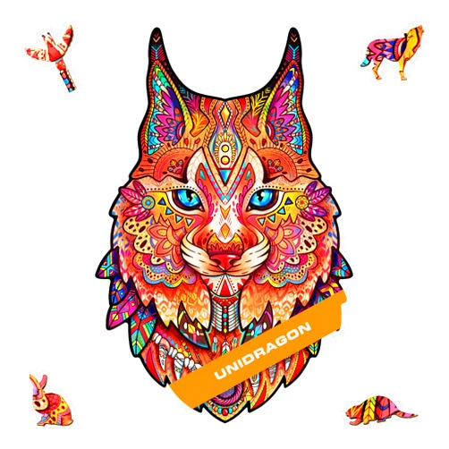 UNIDRAGON Original Wooden Jigsaw Puzzles - Gentle Lynx, 105 Pieces, Small Size 6.7