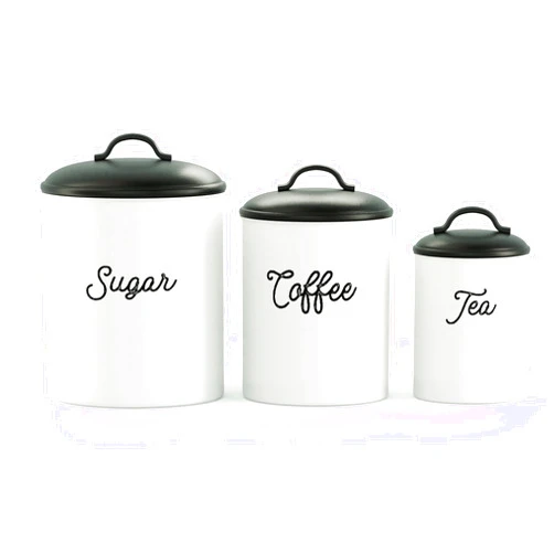 Barnyard Designs Black White Canister Sets for Kitchen Counter, Vintage Kitchen Canisters, Country Rustic Farmhouse Decor Kitchen, Coffee Tea Sugar Farmhouse Kitchen Decor, Metal, Set of 3