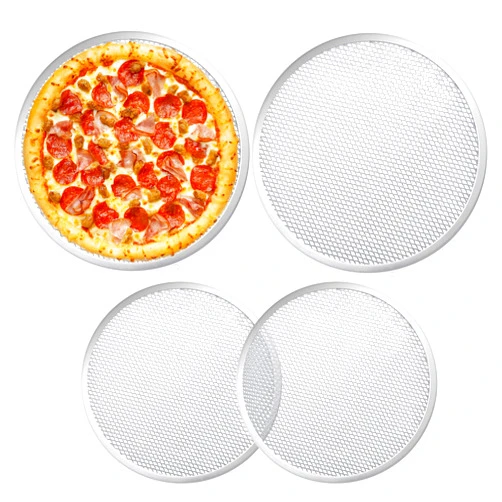 Milkary 4 Pieces Seamless Round Pizza Screen, 2 Pieces 12 inch Aluminum Mesh Pizza Screen and 2 Pieces 10 inch Pizza Mesh Baking Tray for Home Kitchen Restaurant Supplies