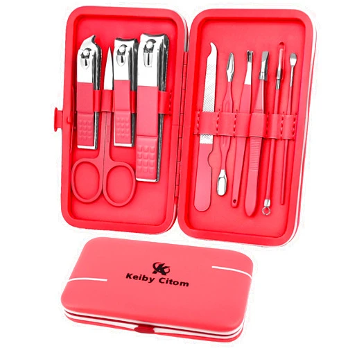 Keiby Citom Manicure Set, Travel Mini Nail Clippers Kit Pedicure Care Tools, 10pcs Stainless Steel Grooming kit (Sakura Pink)