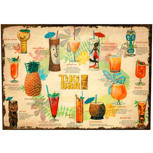 ACAKA Vintage New Metal Poster Tiki Bar Summer Cocktail Menu Metal Tin Sign 8x12 Inch Retro Art House Cafe Shop Bar Restaurant Garage Fast Food Classic Wall Decor Metal Plaque