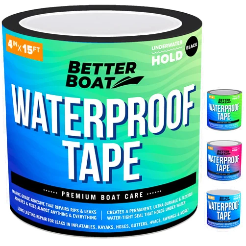 Better Boat Black Waterproof Tape for Leaks Thick Heavy Duty Water Proof Tape Sealing Marine Grade Outdoor Pools, Gutter, Underwater, Stop Leak Seal Tape Repair Patch & Seal Sealant 15 Feet x 4 Inches