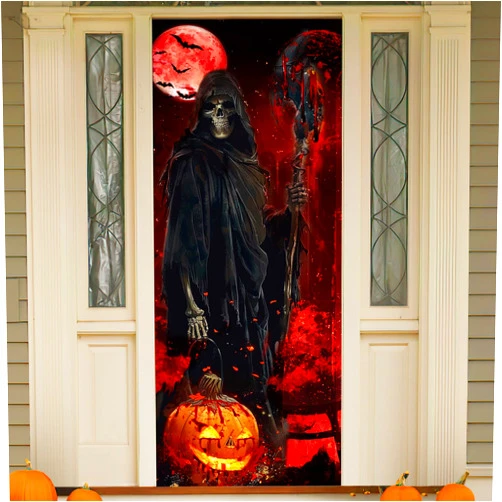 ANPHSIN Halloween 3D Nun Door Cover Sticker, 30 x 80 Inch Lifelike Skeleton Nun Wallpaper Cover for Front Door House Room Decor, Party Outdoor Supplies