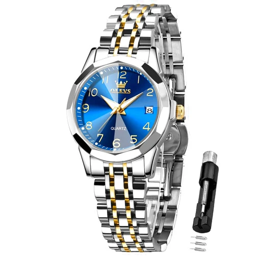 OLEVS Womens Watch Classic Dress Number Female Watches for Ladies Analog Quartz Stainless Steel Waterproof Luminous Day Date Two Tone Easy to Read Wristwatch
