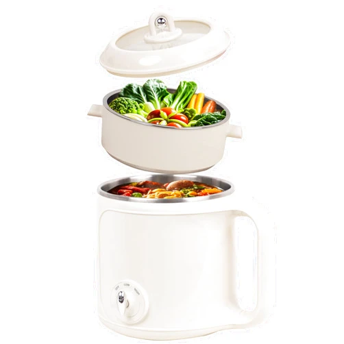 Ksalinameslon Hot Pot Electric with Steamer：2.0 L Ramen Cooker, Multifunctional Stainless Steel Electric Pot for Cooking, Portable Electric Pot, Electric Cooker with Dual Power Adjustment for Dorm, Office,Travel