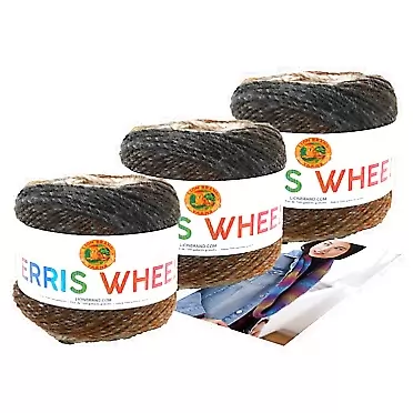 Lion Brand Yarn - Ferris Wheel - 3 Pack with Pattern (Morning Java) Morning Java [217-609H] Ombre shades with long striping sequences of Charcoal, Oxford Grey, Taupe, and Birch