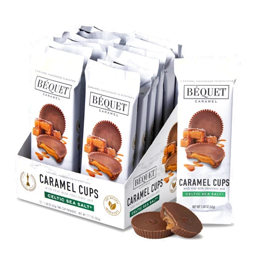 Béquet Caramel - Chocolate Covered Caramel - Milk Chocolate Caramel Cups - Gourmet Chocolate and Caramel Candy - Caramel Made in Montana - Gluten Free - 12 Pack (2 cups each)