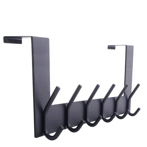 WEBI Over The Door Hook Door Hanger:Over The Door Towel Rack with 6 Coat Hooks for Hanging,Towel Hanger Door Coat Hanger Over Door Coat Rack for Towels,Clothes,Back of Bathroom,Black