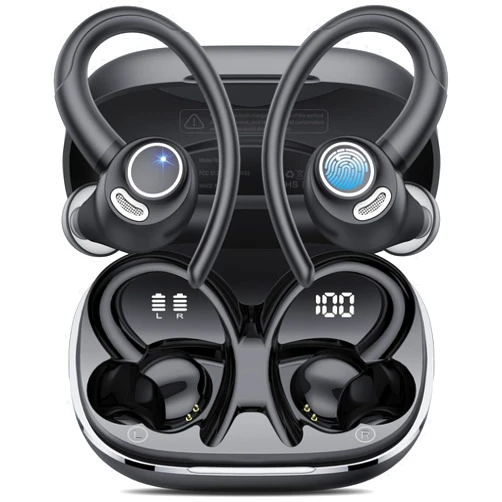 Jesebang Wireless Earbuds Bluetooth 5.3 Headphones Sport, 2025 Wireless Earphones with Earhooks, HiFi Stereo Deep Bass with ENC Mic, 40H Dual LED Display, IPX7 Waterproof Ear Bud for Small Ear Running/Workout