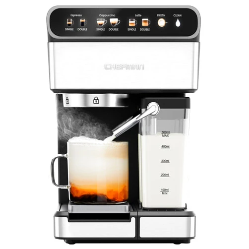 Chefman CaféMaster Pro Espresso Machine, Brew Single or Double Shots, Coffee Maker with Built-In Milk Frother for Cappuccino & Latte, XL 1.8 Liter Removable Water Reservoir - Stainless Steel